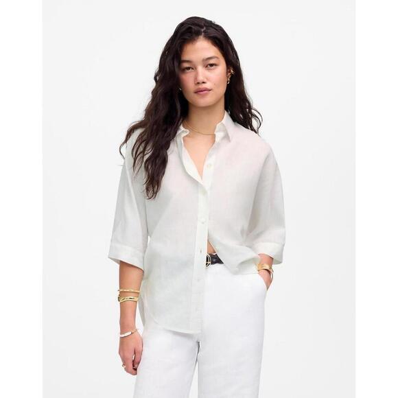 M162 NWT Madewell Oversized Pleated-Sleeve Button-Up Shirt - MSRP $82 - XS - Picture 1 of 3